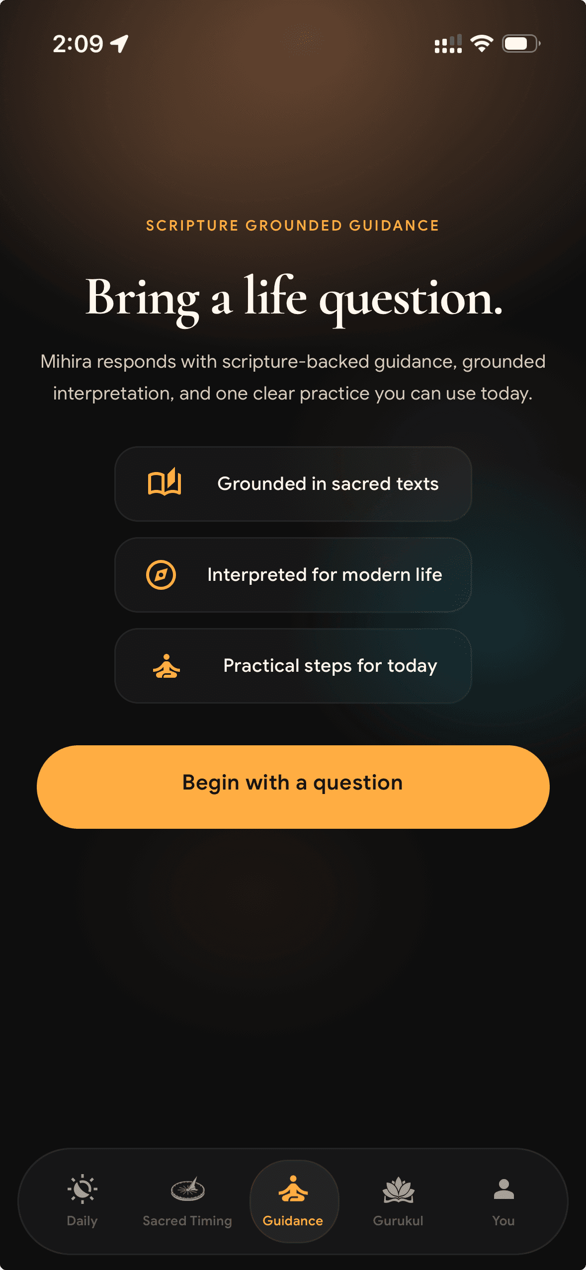 Mihira scripture guidance screen preview